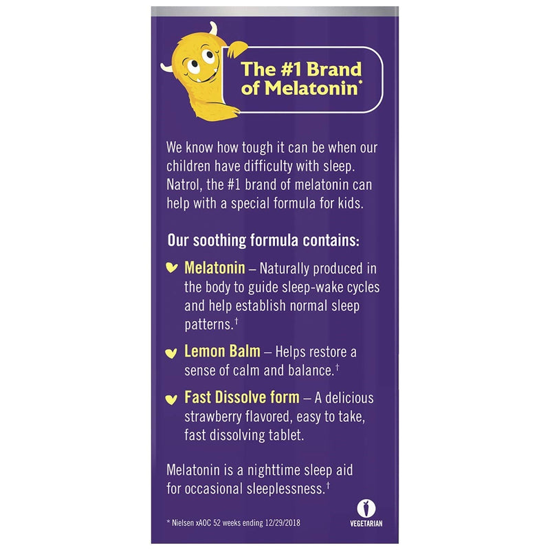 [Australia] - Natrol Kids Melatonin Fast Dissolve Tablets, Helps You Fall Asleep Faster, Stay Asleep Longer, Easy to Take, Dissolves in Mouth, for Ages 4 and Up, Strawberry Flavor, 1mg, 40 Count Fast Dissolve Tablet 