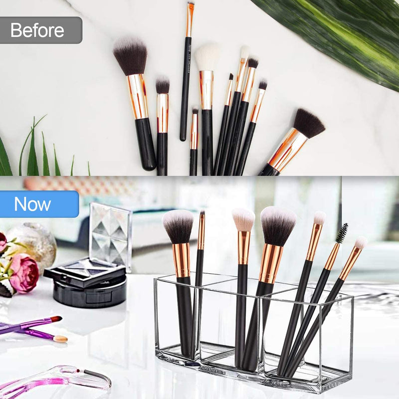 [Australia] - Makeup Brush Holder Organizer, 3 Slot Acrylic Makeup Brush Organiser, Eyeliners Display Holder for Comestic Organizing (2 Packs Clear) 2 Packs Clear 