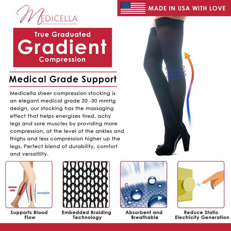 [Australia] - Medicella Premier Closed Toe Thigh High Compression Stockings for Women 20-30 mmHg Medical Quality Large Black 