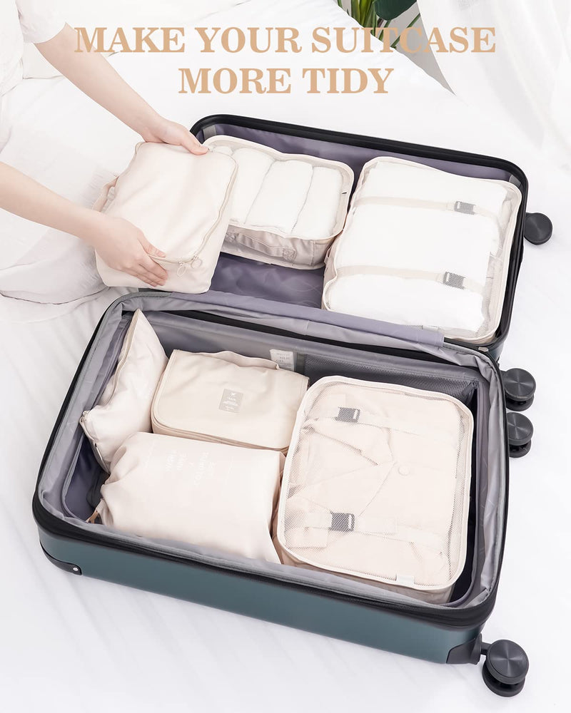 [Australia] - Packing Cubes for Suitcases,ANYLION 7 Pcs Packing Cubes, Luggage Organiser Bag,Compression Packing Cubes, Packing Organizers(Beige) Beige 