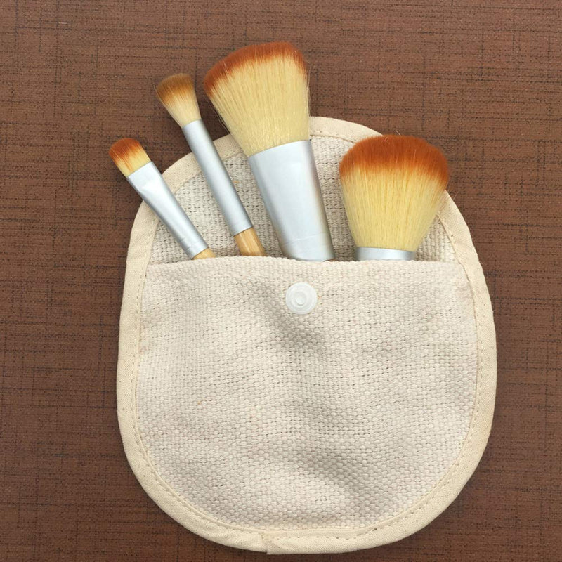 [Australia] - AKOAK 4 Pcs Eco-friendly Bamboo Handle Makeup Brush, Can Carry Cosmetic Bag, Beauty Tools, Blush Powder, Eye Shadow Foundation Set 