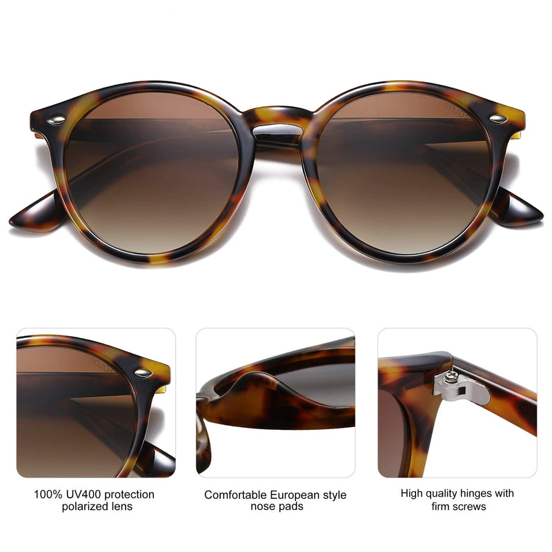 [Australia] - SOJOS Classic Retro Round Polarized Sunglasses UV400 Mirrored Lens SJ2069 ALL ME 0c05 Brown Tortoise Frame/Gradient Brown Lens With Rivets 51 Millimeters 