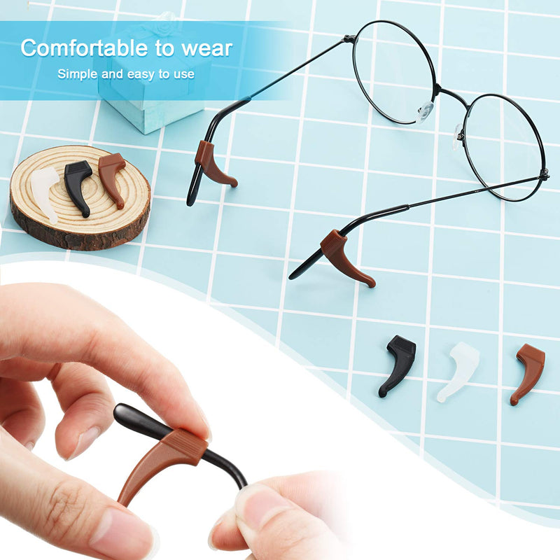 [Australia] - 9 Pairs Glasses Ear Grip Hook, Silicone Glasses Temple Tip Holders Anti-Slip Protectors, Silicone Eyeglasses Retainers Glasses Stoppers Ear Grip in Black, Clear, Brown 