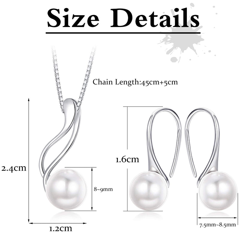 [Australia] - Milacolato Sterling Silver Genuine White Freshwater Cultured Pearl Jewelry Pendant Necklace Earrings Set for Women, 18+2'' Box Chain White Pearl Set 