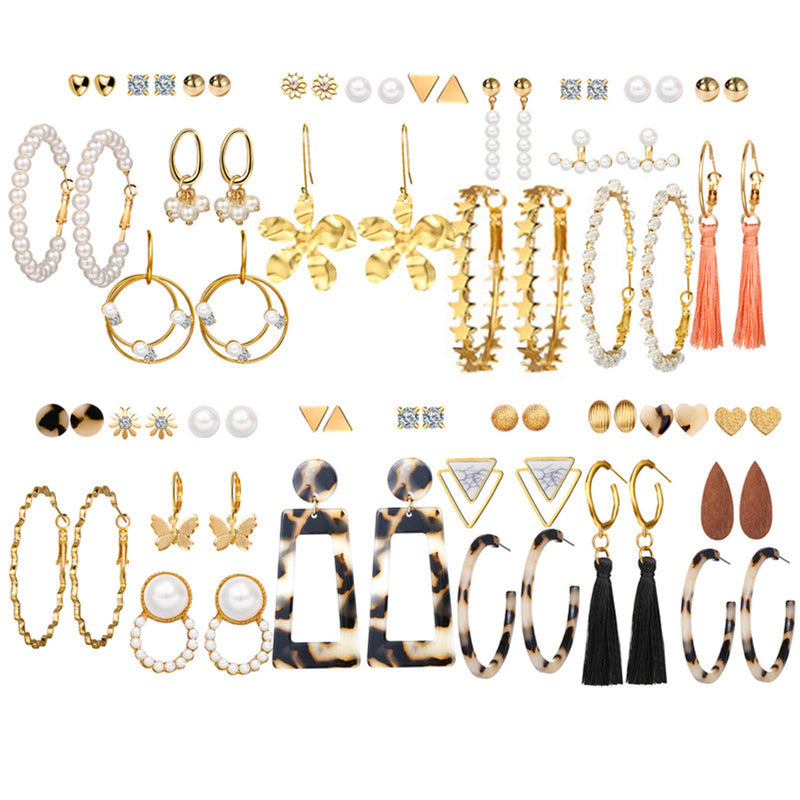 [Australia] - 36 Pairs Fashion Earrings Packs for Women Girls, 2020 Gold Crystal Butterfly Star Pearl Tassel Acrylic Hoop Stud Drop Dangle Earrings Set Wholesale BOHO Jewelry Set 