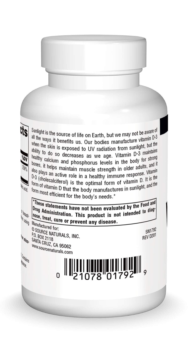[Australia] - Source Naturals Vitamin D-3 1000 iu Supports Bone & Immune Health (200 Tablets) 200 Count (Pack of 1) 