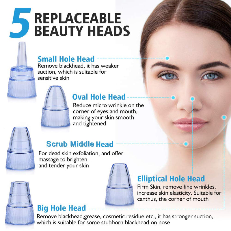 [Australia] - Aibeau Blackhead Remover Electric Blackhead Vacuum Suction Rechargeable Whitehead Remover Tool Kite Cleanser with 4 Replaceable Heads, Hot Pack Function and 3 Modes 