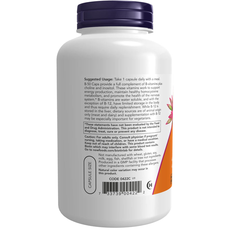 [Australia] - NOW Supplements, Vitamin B-50 mg, Energy Production*, Nervous System Health*, 250 Veg Capsules Unflavored 250 Count (Pack of 1) 