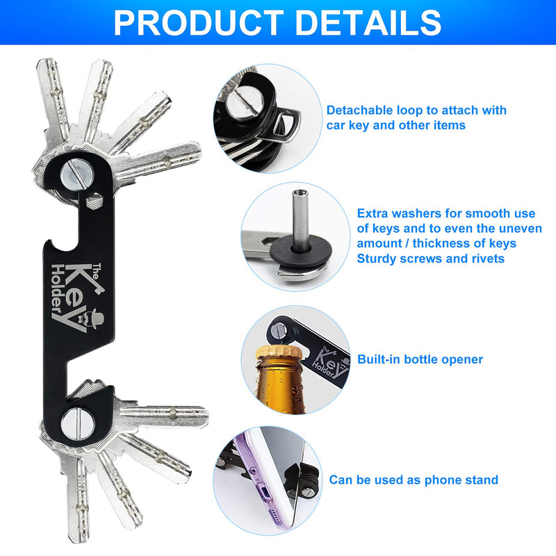[Australia] - 2PCS Key Organizer Keychain, Compact Key Holder Keyring, Smart & Light-weight Multi-tool Folding Key Chain with Bottle Opener/Phone Stand (Up to 6 ~10 Keys, Black & Silver) 