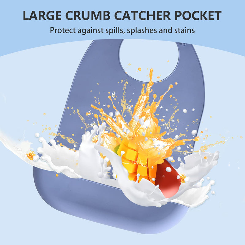[Australia] - Kinggrand Kitchen Adult Bibs for Men, Women - Washable Silicone Adult Bibs for Elderly with Crumb Catcher (Black, Blue, Gray) 