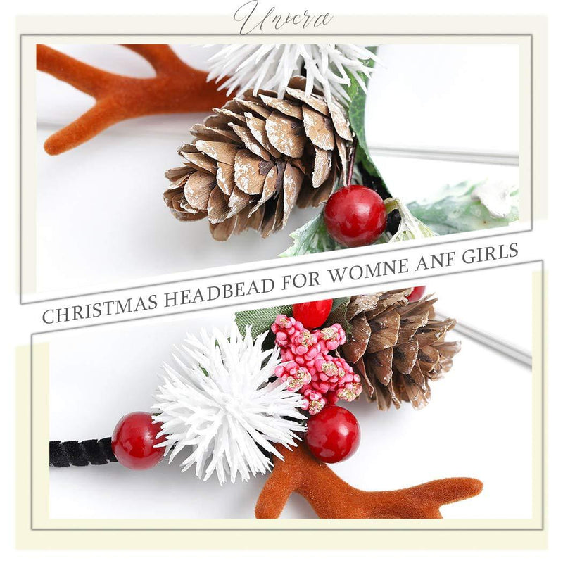 [Australia] - Unicra Christmas Headband Flower Antlers Headband Elk Deer Animal Horns Headwear Hair Piece Halloween Hair Accessories for Women and Girls (C) C 