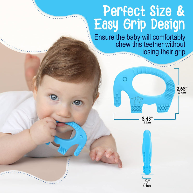 [Australia] - Baby Elefun Teething Ring, BPA Free Silicone Easy to Hold Teether Toy with Gift Package Included, Effective Elephant Teething Rings for Babies 3 4 6 12 Months Boy Teethers Cute Infant & Shower Gifts blue 