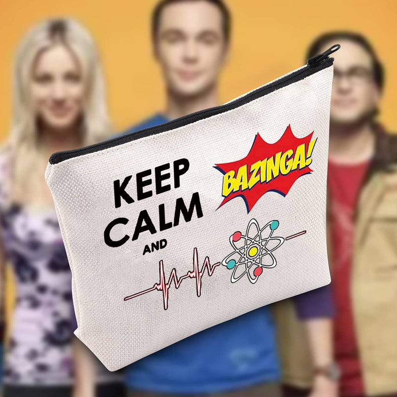 [Australia] - LEVLO Funny Big Bang Theory Cosmetic Make Up Bag Bag Big Bang Theory Fans Inspired Gift Keep Calm and Bazinga Makeup Zipper Pouch Bag For Women Girls, Calm and Bazinga, L, 