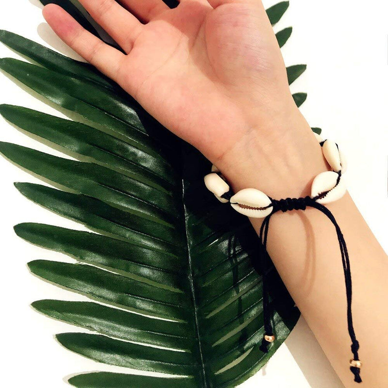 [Australia] - BEUXEL Natural Shell Choker Necklace Bracelet Set for Women and Girls, Hawaii Bohemian Style Beach Jewelry Made with Handpicked Cowrie Shell and Handmade Rope Black and Gold 