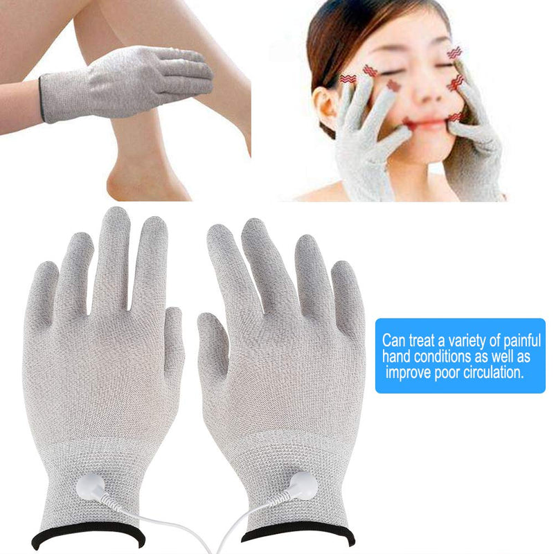 [Australia] - Conductive Glove, 1 Pair Conductive Electrode Massage Gloves Electrode Hand Gloves with Electrode Pads Lead Wires Medium (2 Count) 