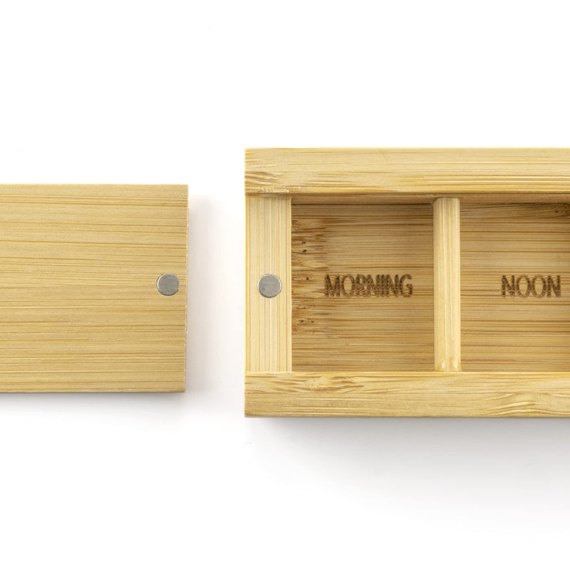 [Australia] - TabTime Bamboo Small Daily Pill Box, 4 Compartment Tablet Organiser, Perfect for Pills and Supplements 