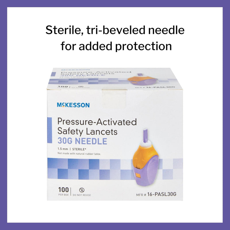 [Australia] - McKesson Safety Lancets, Sterile, Pressure-Activated, 30 Gauge Needle, 1.5 mm, 100 Count, 1 Pack 100 Count (Pack of 1) 