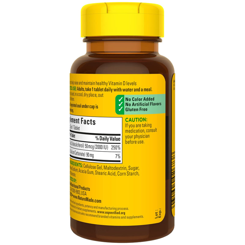[Australia] - Nature Made Vitamin D3, 100 Tablets, Vitamin D 2000 IU (50 mcg) Helps Support Immune Health, Strong Bones and Teeth, & Muscle Function, 250% of the Daily Value for Vitamin D in One Daily Tablet 100 Count (Pack of 1) 