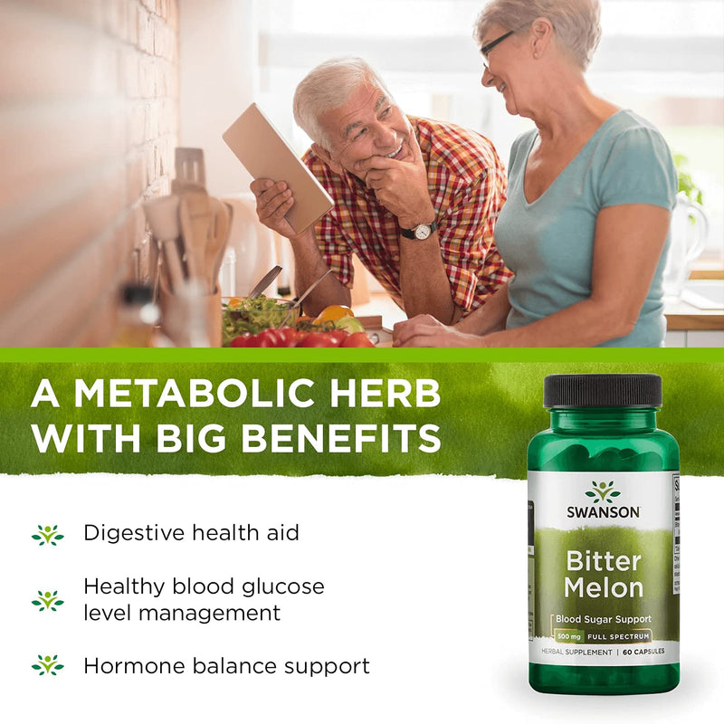 [Australia] - Swanson Full Spectrum Bitter Melon (Momordica) Blood Glucose Support 500 Milligrams 60 Capsules (Pack of 1) 