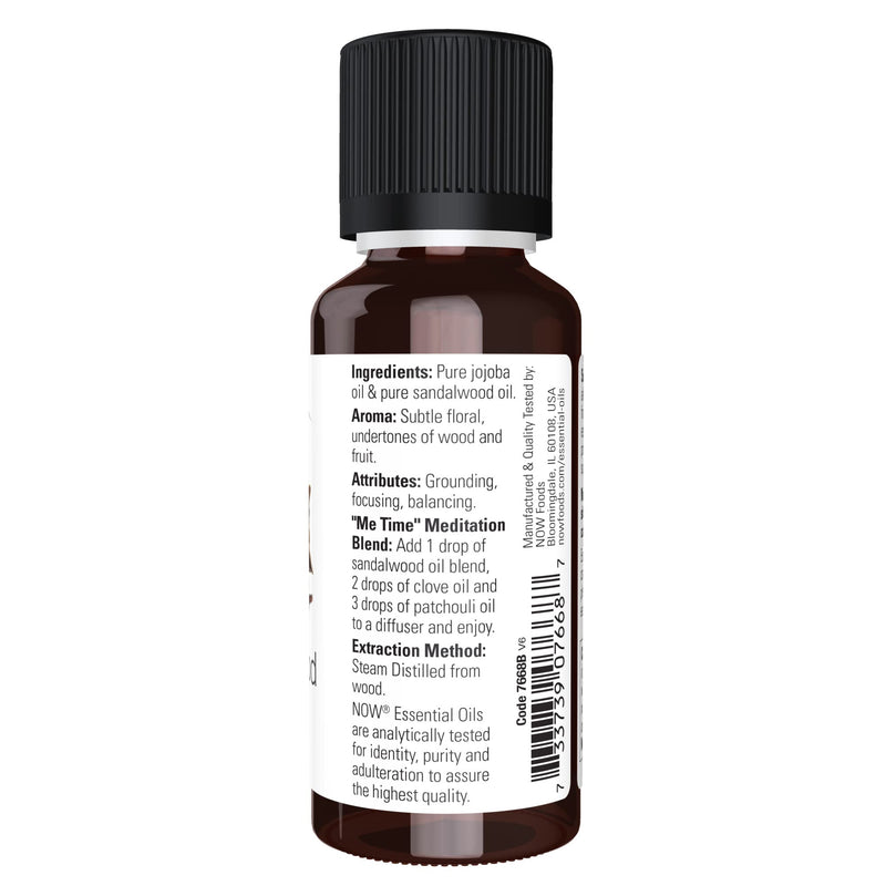 [Australia] - NOW Essential Oils, Sandalwood Oil, 14% Blend of Pure Sandalwood Oil in Pure Jojoba Oil, Grounding Essential Aromatherapy, Child Resistant Cap, 1-Ounce 