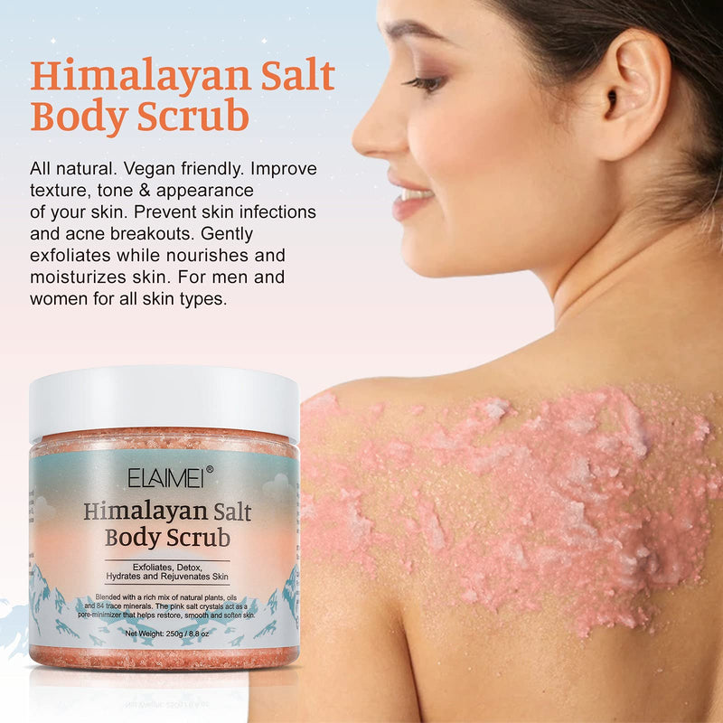 [Australia] - Himalayan Salt Body Scrub Infused with Lychee Oil, Natural Exfoliating Salt Scrub for Acne, Cellulite, Deep Cleansing, Scars, Wrinkles, Exfoliate and Moisturize Skin 8.8 oz 