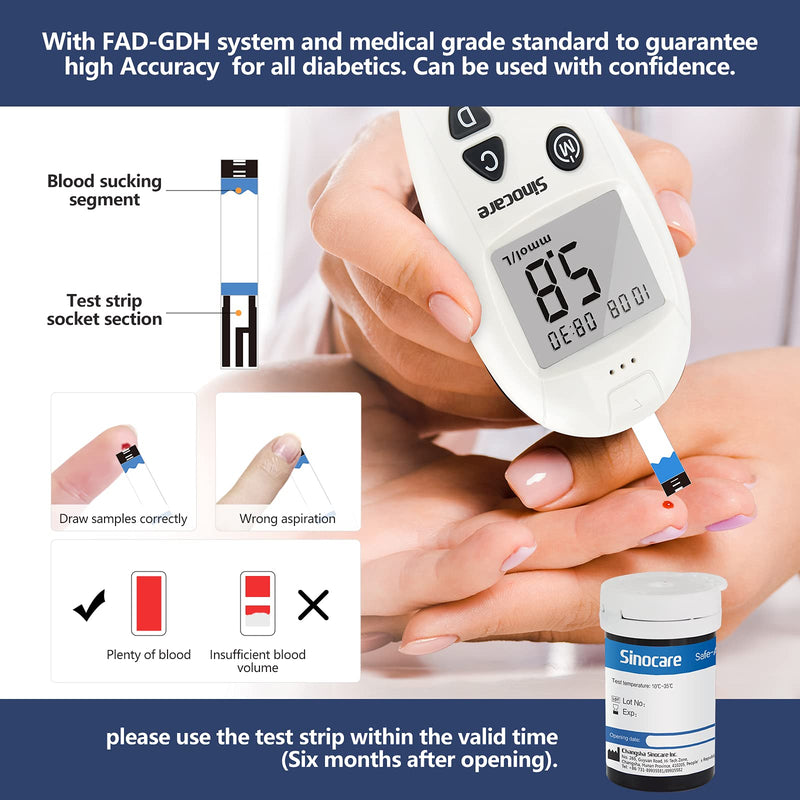 [Australia] - sinocare Diabetes Testing Kit / Blood Glucose Monitor Safe Accu Blood Glucose Sugar Test Kit [Upgraded version] with Strips x 50 & Case for UK Diabetics -in mmol/L 