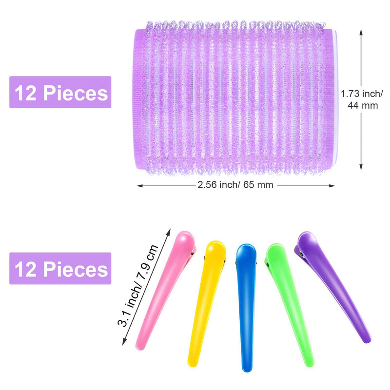 [Australia] - 44 mm Self Grip Hair Rollers Set 12 Count large Self Holding Rollers and 12 Multicolor Plastic Duck Teeth Bows hair Clips Hairdressing Curlers for Women, Men and Kids (44 mm, 24 Pieces) 