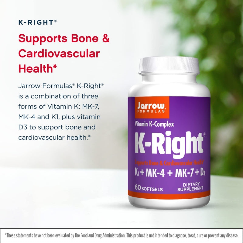 [Australia] - Jarrow Formulas K-Right - 60 Softgels - Bone & Cardiovascular Health Support - Contains Vitamin D3 & Three Forms of Vitamin K Including MK-7 - 60 Servings 