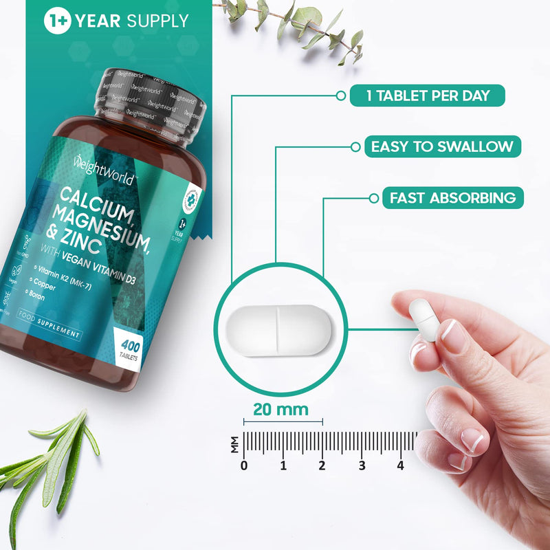 [Australia] - Calcium Magnesium Zinc Vitamin D3 K2 - 1+ Year Supply (One A Day) - 400 Vegan Calcium Tablets - Copper, Manganese, Selenium, Boron Complex - Osteo Tablets for Adults - Non GMO Calcium Supplement 