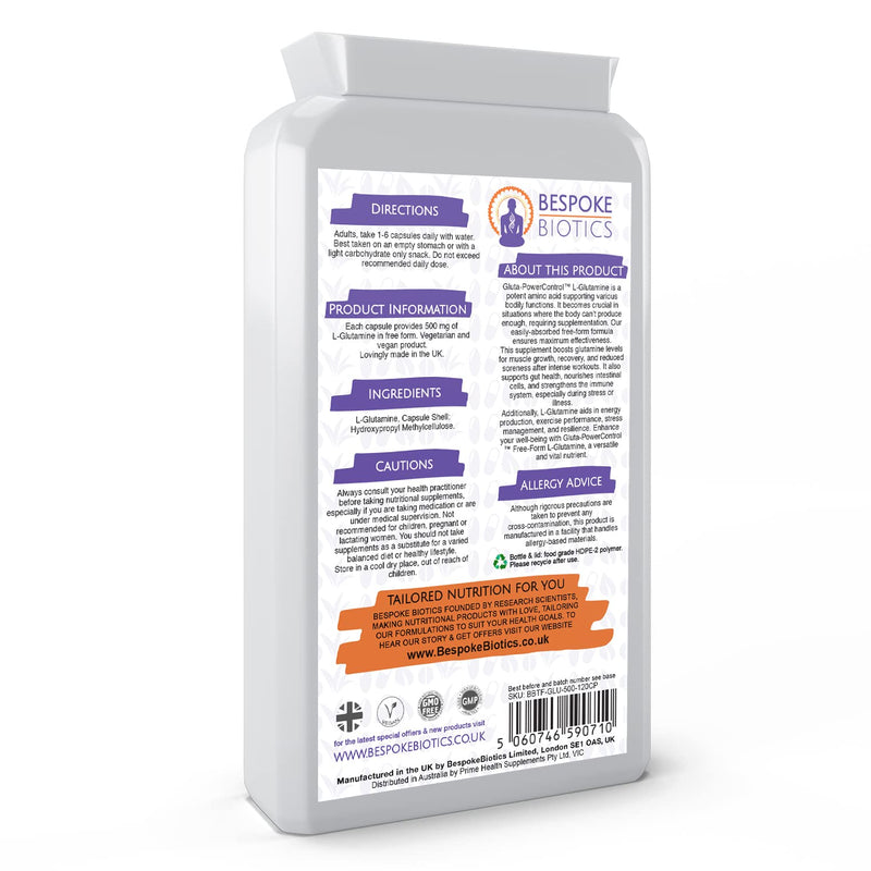 [Australia] - Glutamine 90 Capsules| 500mg: Vegan | Free Form L-Glutamine Quality |Pure No additives. for Leaky Gut & Alkaline-Acidic Balance Sugar Craving | Muscle & Fasting| Glutathione Precursor |UK 