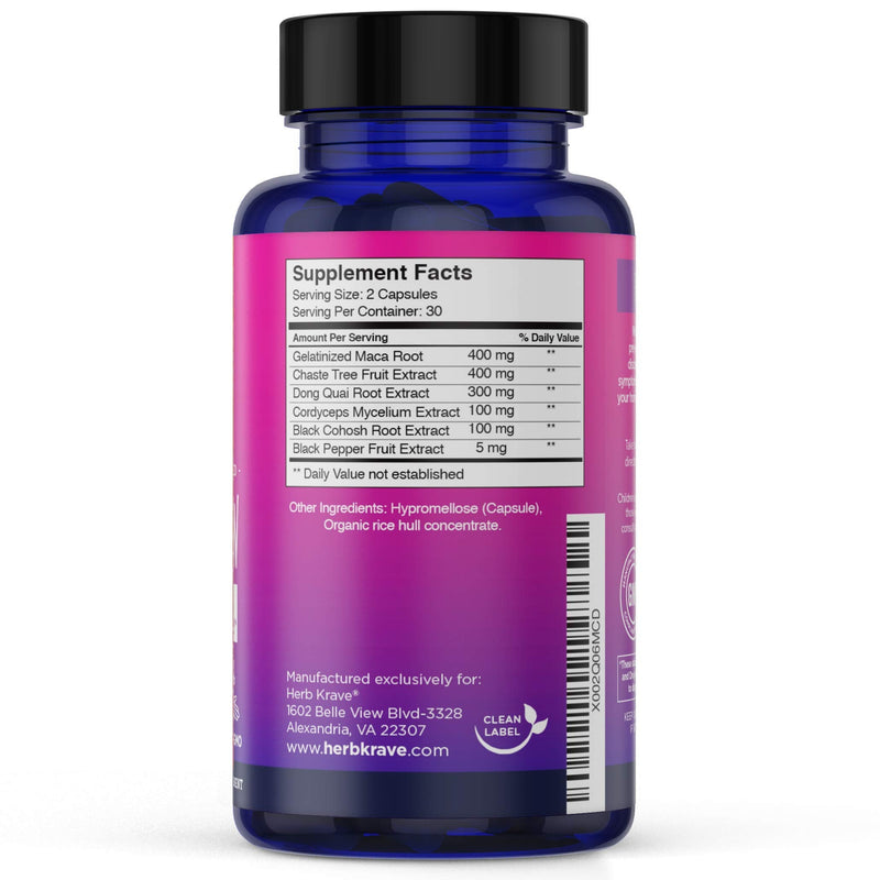 [Australia] - Herb Krave- Flow and Glow Natural Hormone Balance for Women: PMS & Menopause Relief- for Cramps, Hot Flashes, Mood Swings with Dong Quai & Black Cohosh for Menopause. 60 Count (Pack of 1) 