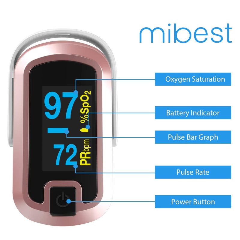 [Australia] - mibest OLED Finger Pulse Oximeter, O2 Meter, Dual Color White/Rose Gold 