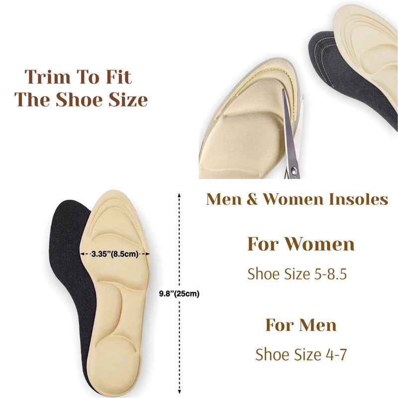 [Australia] - CB 2 Pairs 5D Sponge Insoles Shoe Inserts Liners Cushion Breathable Absorption Arch Pain Barefoot Support Heel Pain Relief Fit Women 5-8.5, Men 4-7, Black Style A-2 Pairs Black 