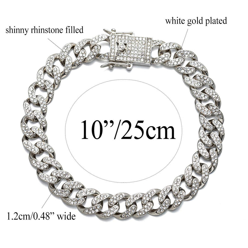 [Australia] - kelistom 18K Gold/White Gold Plated Cuban Link Iced Out Two Line Rhinestones Filled Chain Anklet for Women Teen Girls Men, 12MM Wide Punk Hip-hop Ankle Bracelet, 9" 10" 11" white 10.0 Inches 