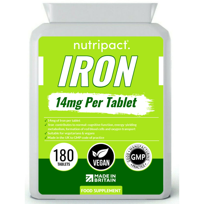 [Australia] - Iron Supplement 14mg - 180 Vegan Tablets - 6 Month Supply - Helps Reduce Tiredness & Fatigue, Energy Booster, Supports Immune System, Formation of Red Blood Cells 