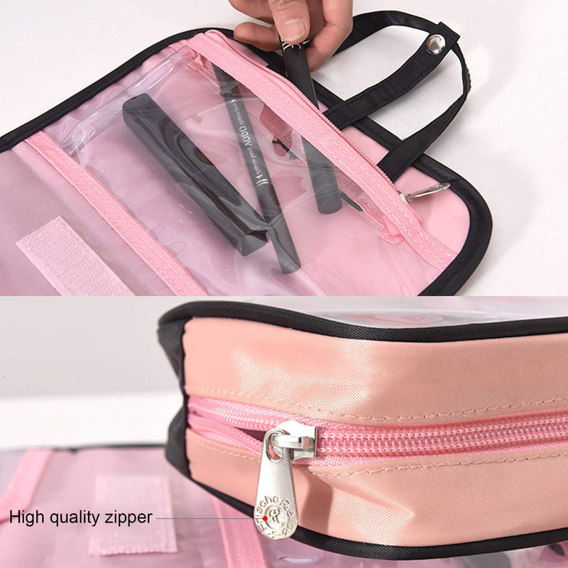 [Australia] - Professional Cosmetic Case Makeup Brush Organizer, Waterproof Clear PVC Zippered Toiletry, Portable Makeup Bag Organizer Bag Set for Travel & Women Gift (Pink/Black) Pink/Black 