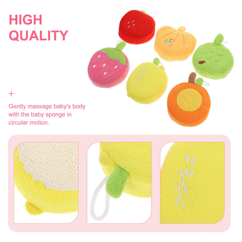 [Australia] - Lurrose 6pcs Kids Bath Sponge Cute Fruit Shape Body Loofah Shower Scrubber Exfoliating Washer Bath Ball Pouf Towel for Baby Toddler 