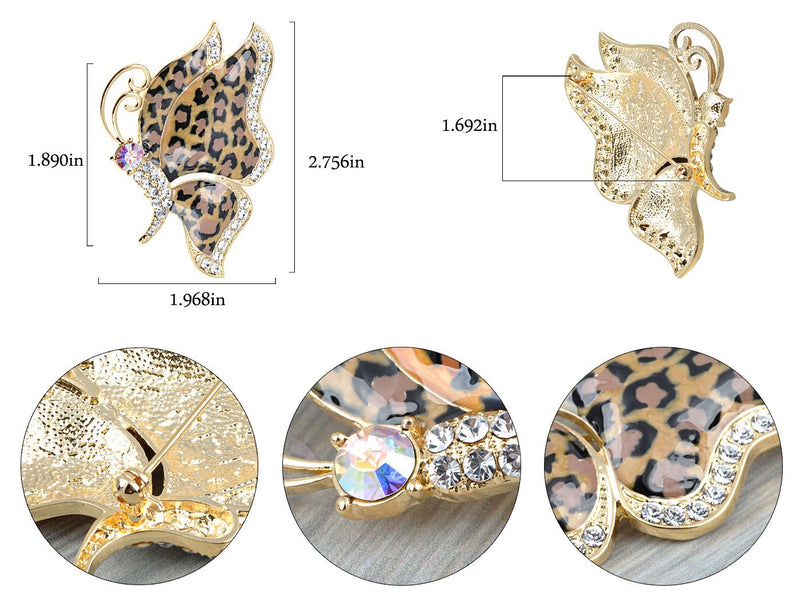 [Australia] - Alilang Golden Tone Butterfly Insect with Enamel Wild 80s Cheetah Cat Pattern Wing Animal Brooch Pin Leopard Print 