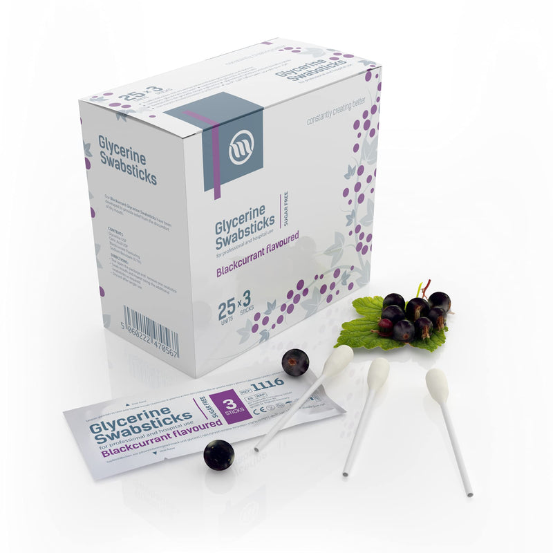 [Australia] - Optimum Medical Glycerin Swabsticks – Lemon or Blackcurrant Flavour Pleasant Tasting Sugar Free Swab Sticks for Dry Mouth Relief and Dental Hygiene (Blackcurrant - Box of 75) Blackcurrant - Box of 75 