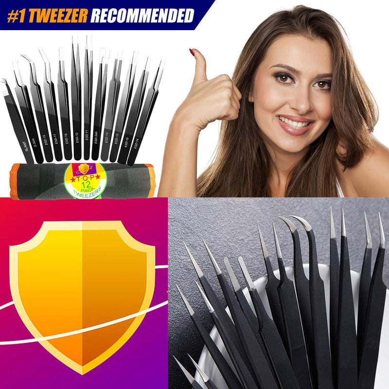 [Australia] - Tweezers, Precision Tweezer Set, Craft Tweezers, Soldering Tweezers, Jewelry Tweezers, Ingrown Tweezers, Eyelash Extension Tweezers, Eyebrow Tweezers - 12 Pack Super Valued Set with Handy Case 12 Pack Precision Tweezers w/ Case - Orange 