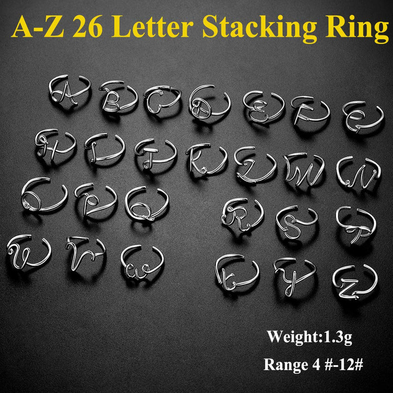 [Australia] - Personalized Silver Initial Letter Ring Open Ring Adjustable Women Statement Rings Party Jewelry 925 Sterling Silver A-Z 26 Letters Initial Name Rings for Women Men,Crystal or Twisted Style 01.Plain Initial A 