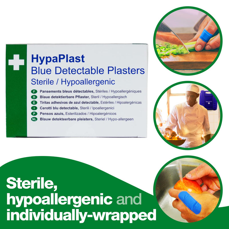 [Australia] - Safety First Aid D7010 HypaPlast Blue Detectable Catering Plaster, Assorted, Pack of 100 Assorted (Pack of 100) Blue Metal Detectable 