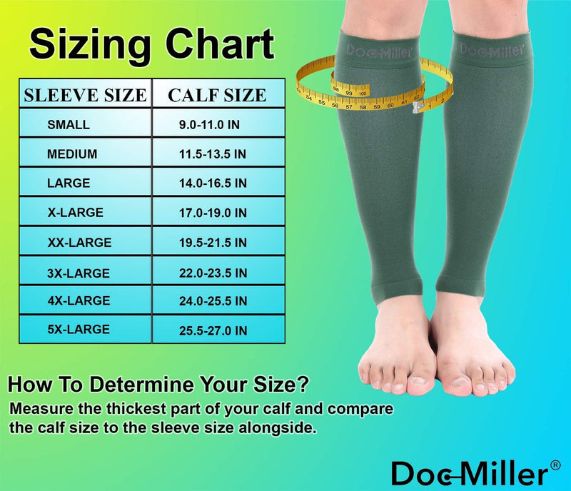 [Australia] - Doc Miller Calf Compression Sleeve Men and Women - 20-30mmHg Shin Splint Compression Sleeve Recover Varicose Veins, Torn Calf and Pain Relief - 1 Pair Calf Sleeves Dark Green Color - Small Size 