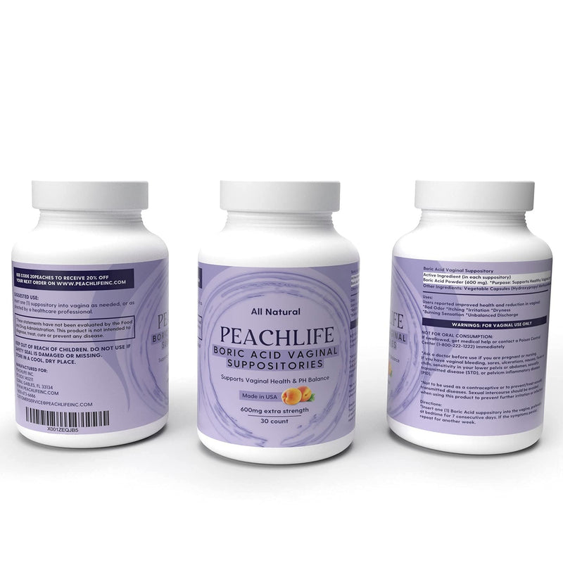 [Australia] - Peachlife Boric Acid Suppositories in Vegetable Capsules - USA Made - Vaginal pH 