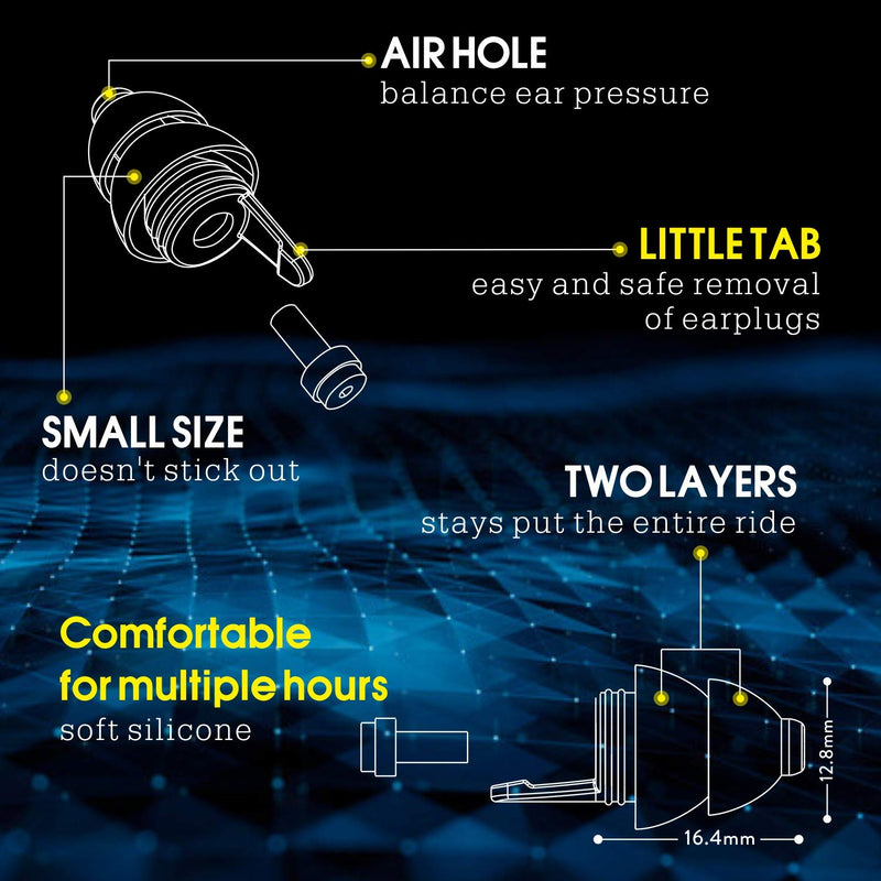 [Australia] - Motorcycle Ear Plugs 2 Pairs, Wind Noise Reduction & Premium Hearing Protection Reusable Earplugs for Motor, Motorbike - Earplugs Set for Motorsports, Parachuting, Touring, Racing, Riding, Shooting Black 