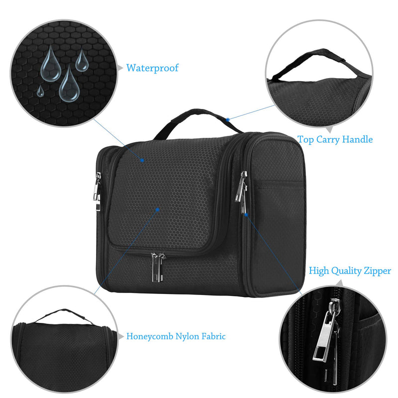 [Australia] - Extra Large Capacity Hanging Toiletry Bag for Men & Women, Portable Waterproof Bathroom Shower Bag, Lightweight Dopp kit Shaving Bag, Sturdy Metal Hook Organizer Makeup Bag Black 