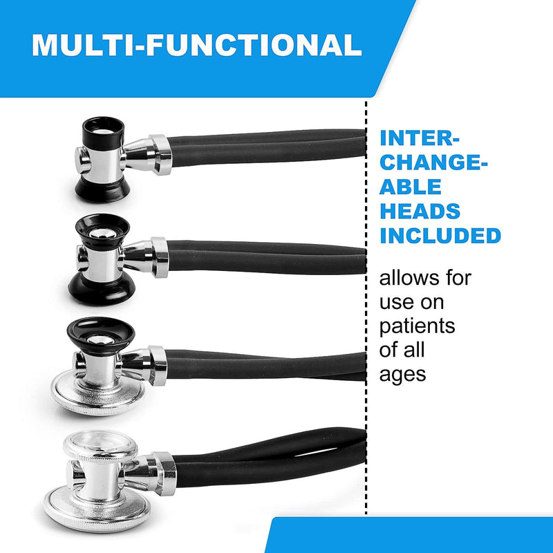 [Australia] - Primacare DS-9298 Black Medical Clock Stethoscope with Analog Watch, 22" Tubing Convertible Regular Sprague Rappaport Stethoscopes, First Aid Emergency Essential Kits with Headset 