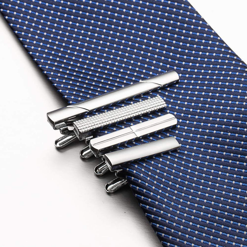 [Australia] - URKEY Tie Bars for Men Skinny Regular Necktie, Length 1.5 Inch-2.3 Inch, Tie Clips Set in Gift Box polished silver 