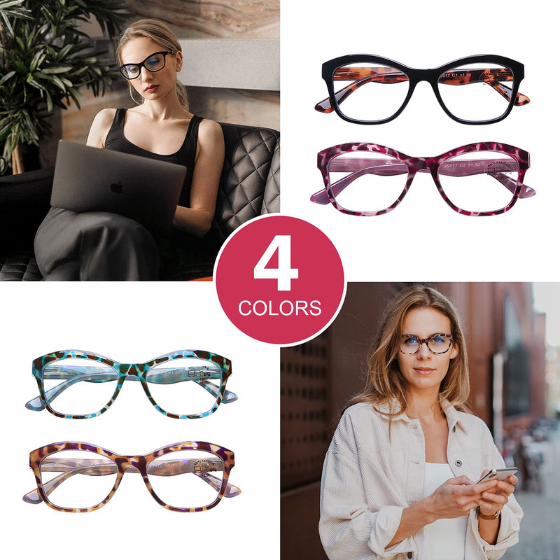 [Australia] - Stylish Designer Computer Reading Glasses Blue Light Blocking, Oversized Fashion Cat Eye Anti Glare Filter Readers for Women, 1.5 New Cateye 1.5 x 