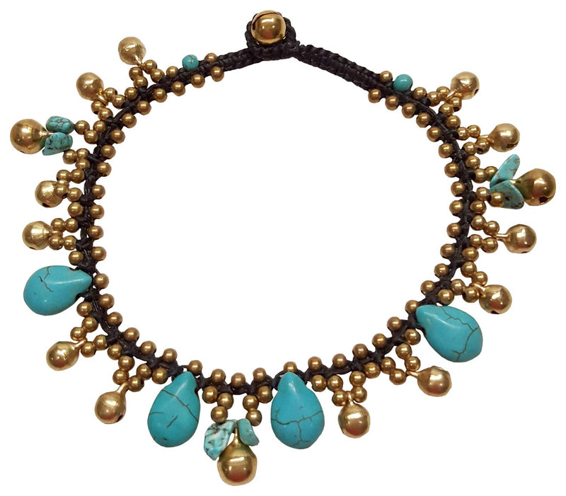 [Australia] - Infinityee888 Turquoise Anklet Drop Handmade Brass Bead Bell Ankle Bracelet for Women KAN-T01 